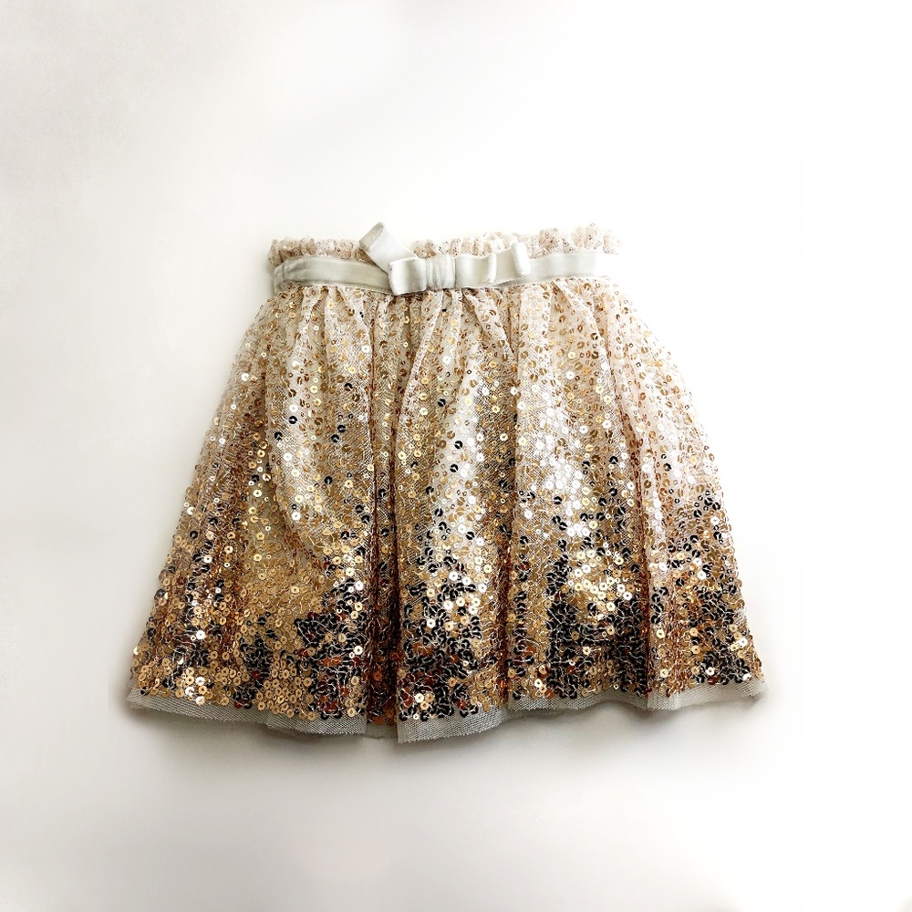 Girls Gold Sequin Glitter Tutu Skirt XS